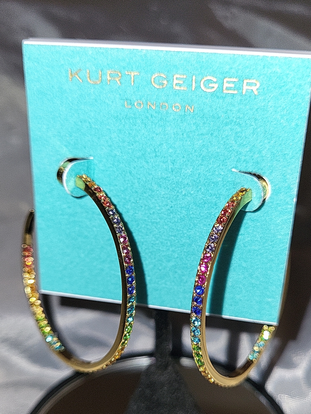 Kurt Geiger Gold Rainbow Hoop Dual sided Gem Detailed Earrings